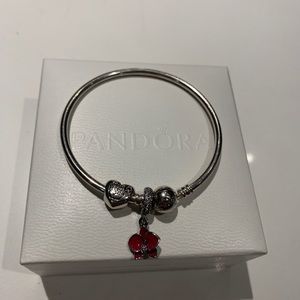 Pandora Jewelry - Pandora Silver Bangle Bracelet w/ Two Charms Pandora Jewelry - Pandora Silver Bangle Bracelet w/ Two Charms